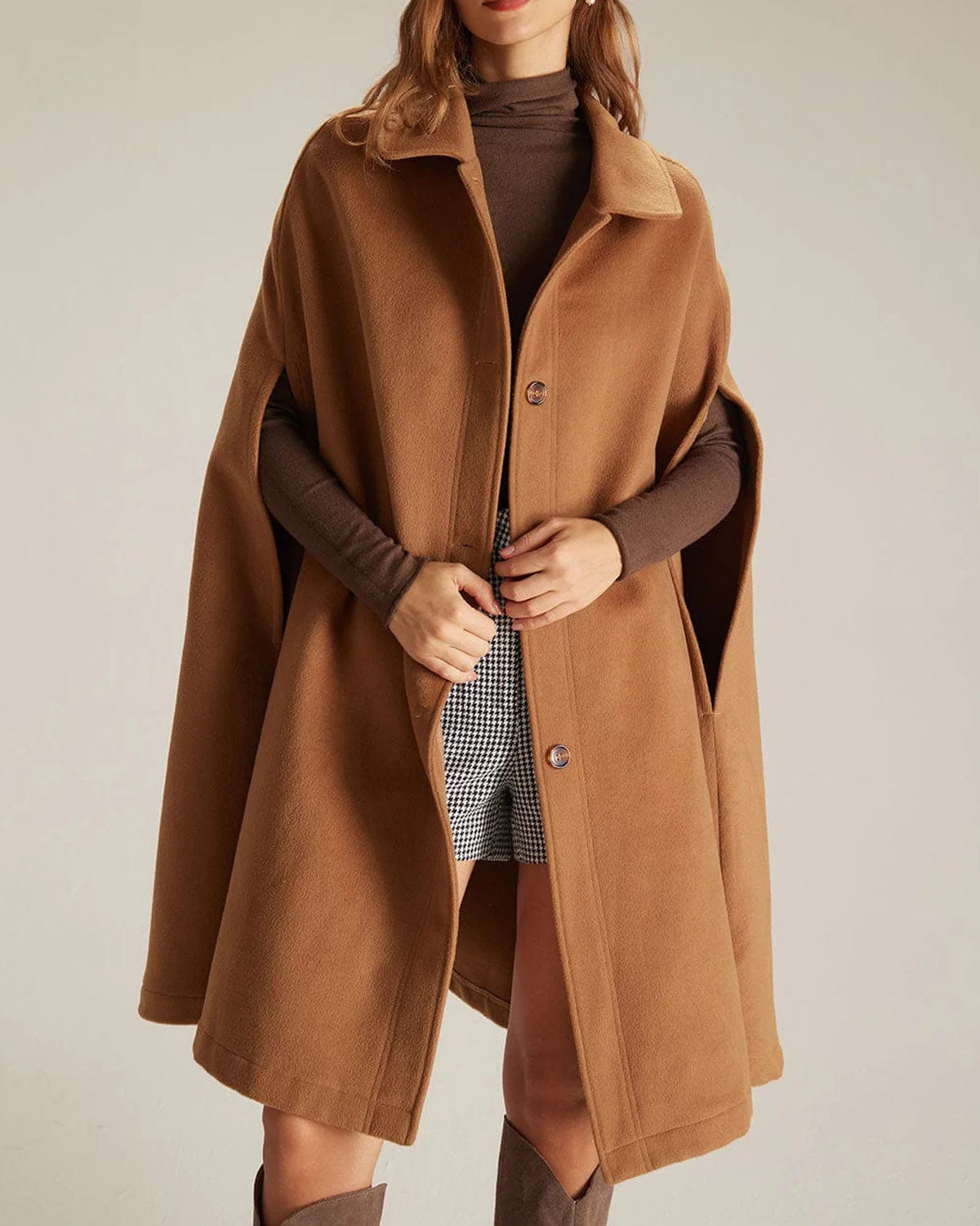 The Khaki Lapel Neck Single Breasted Cape