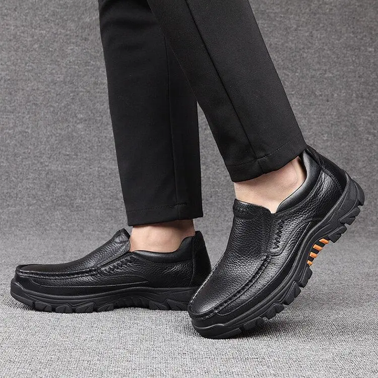 Men's Cow Leather Waterproof Comfy Non Slip Soft Slip On Casual Shoes