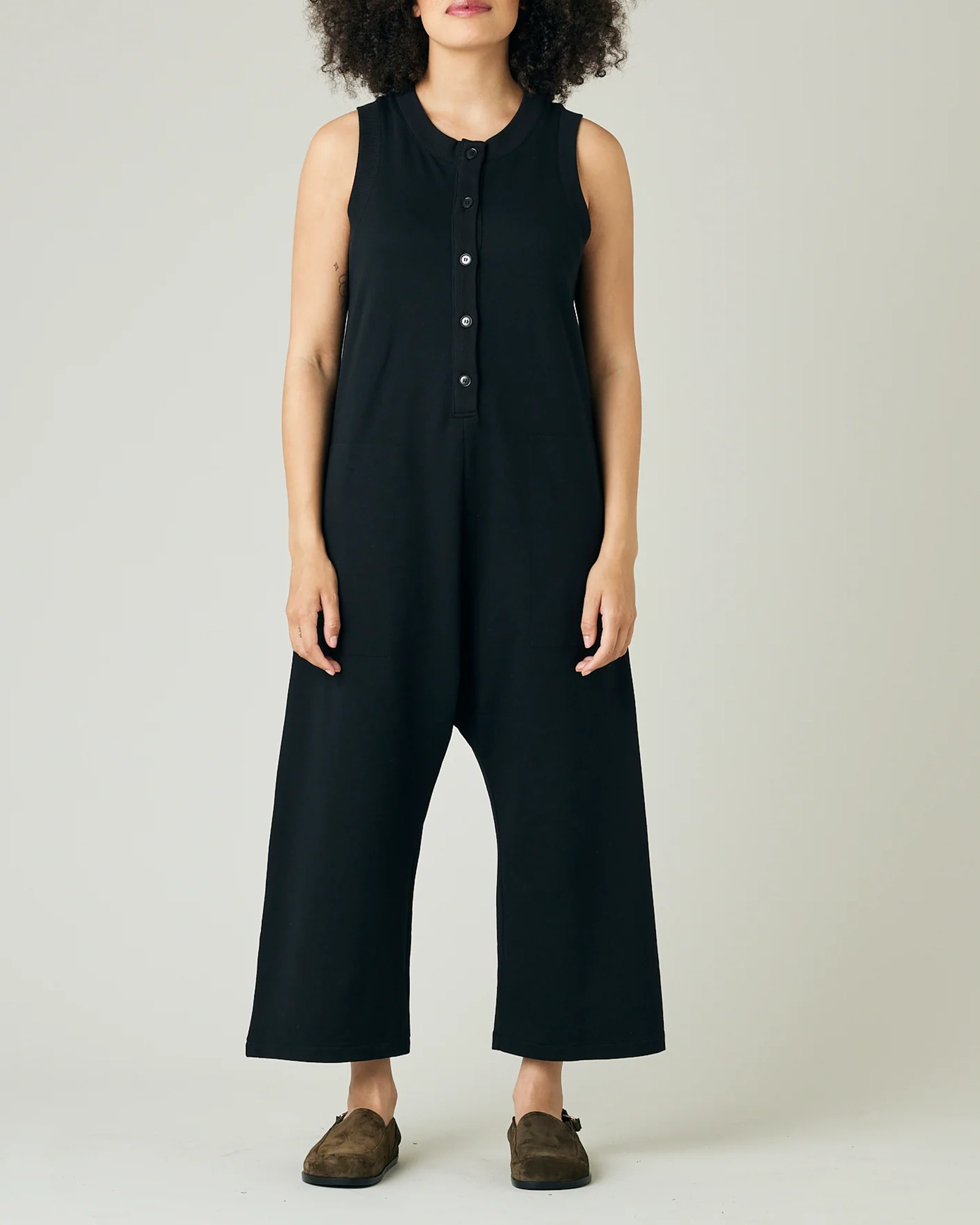 BLACK COTTON JERSEY JUMPSUIT