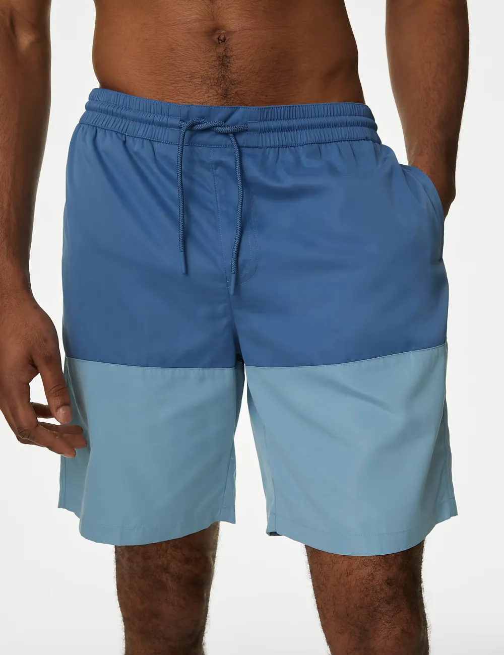 Dark blue and light blue colorblock shorts