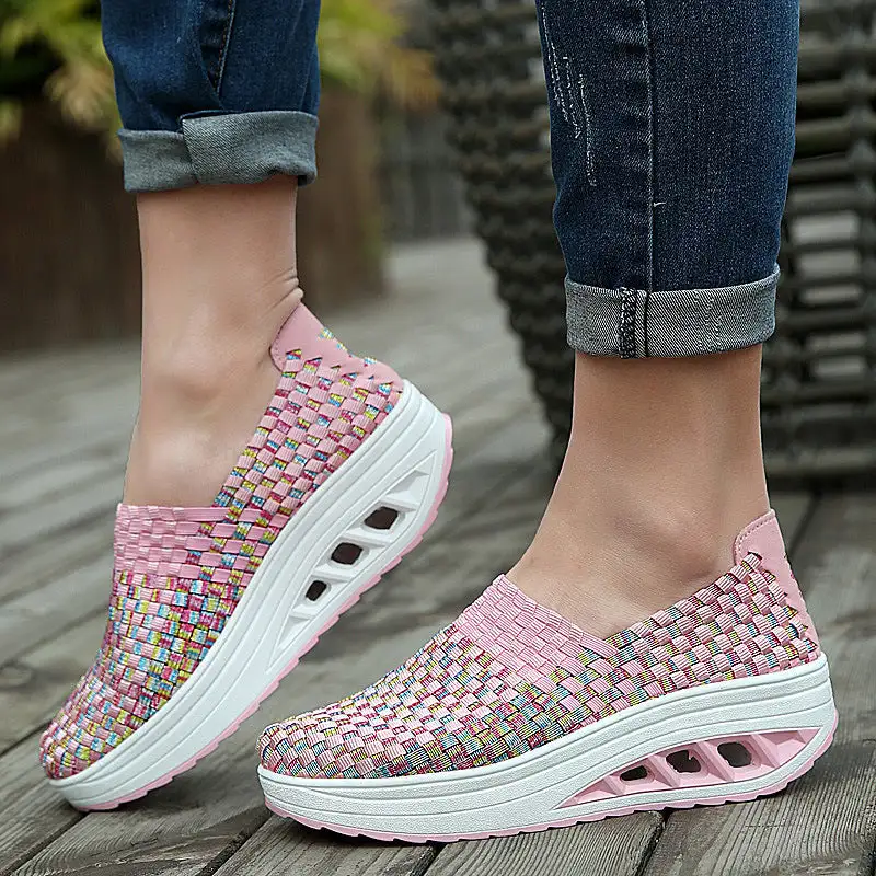 women wedges increased knitted thick platform shoes breathable casual sneakers