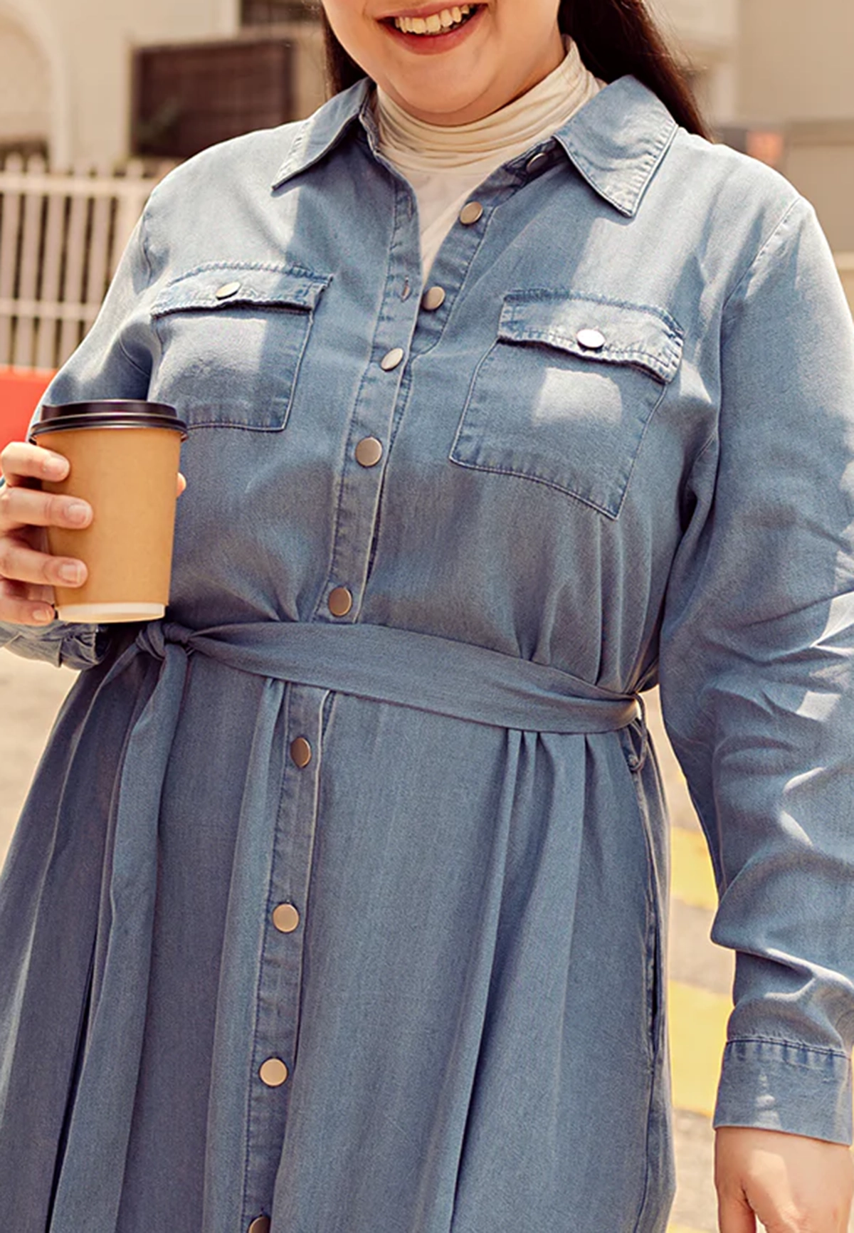 Denim Belted Long Trench Dress