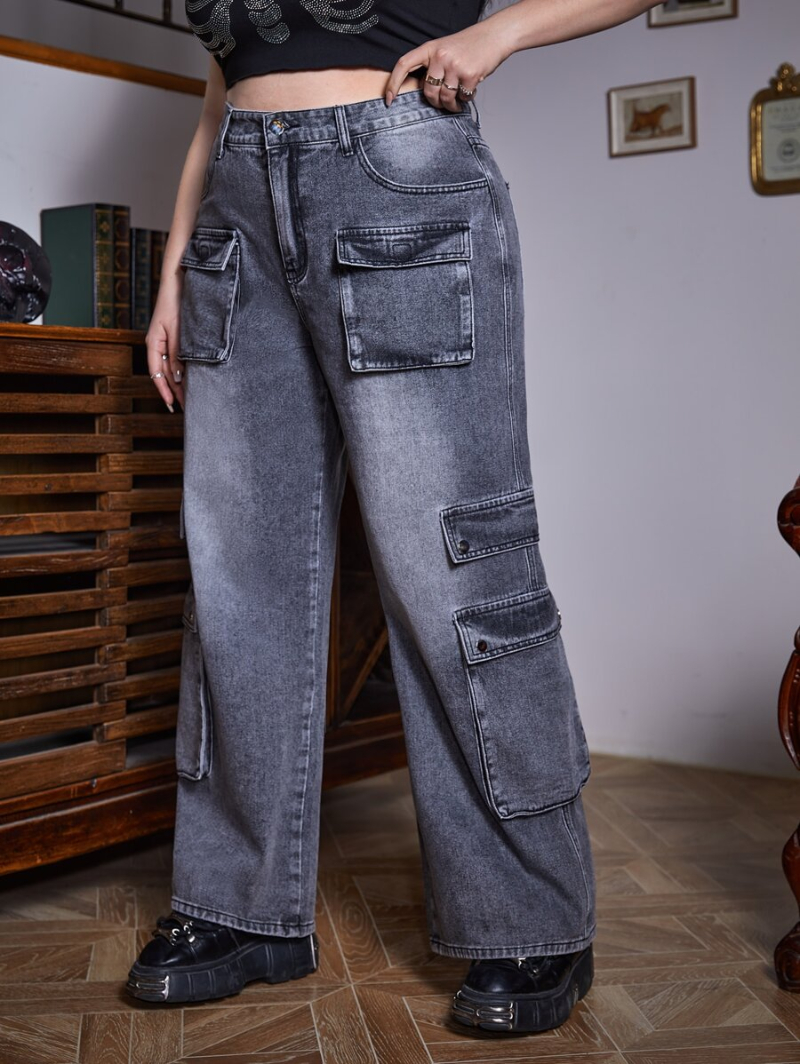 Grunge Punk Plus Flap Pocket Cargo Jeans