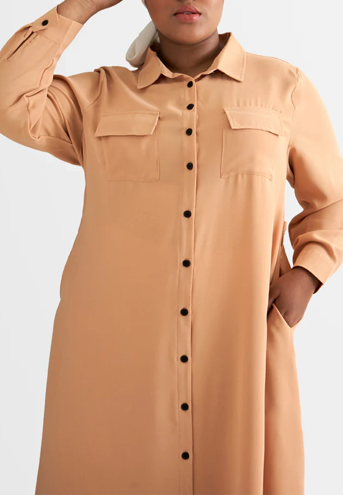 Long Trench Style Button Dress Shirt