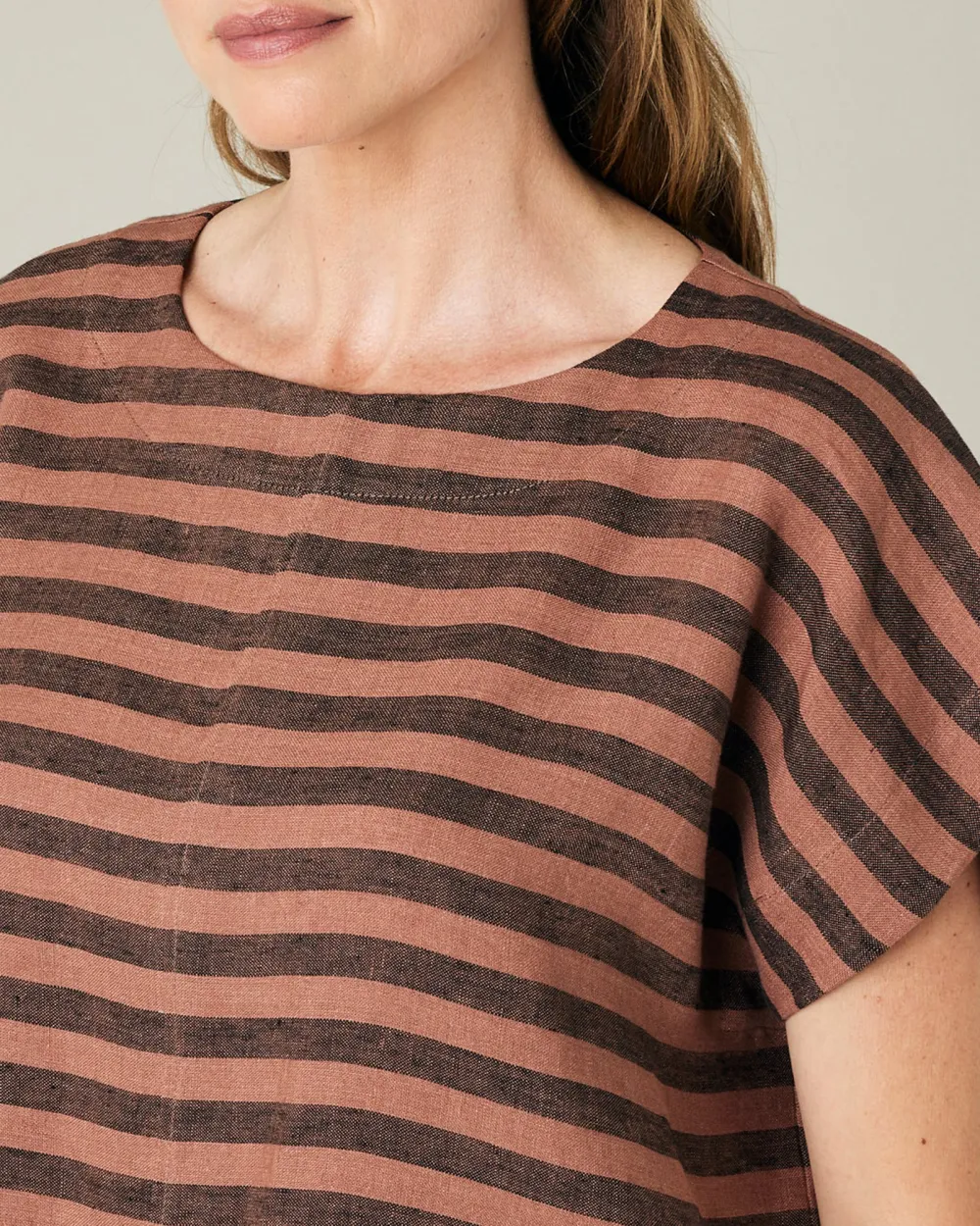 POLLY BISCUIT STRIPE LINEN TOP