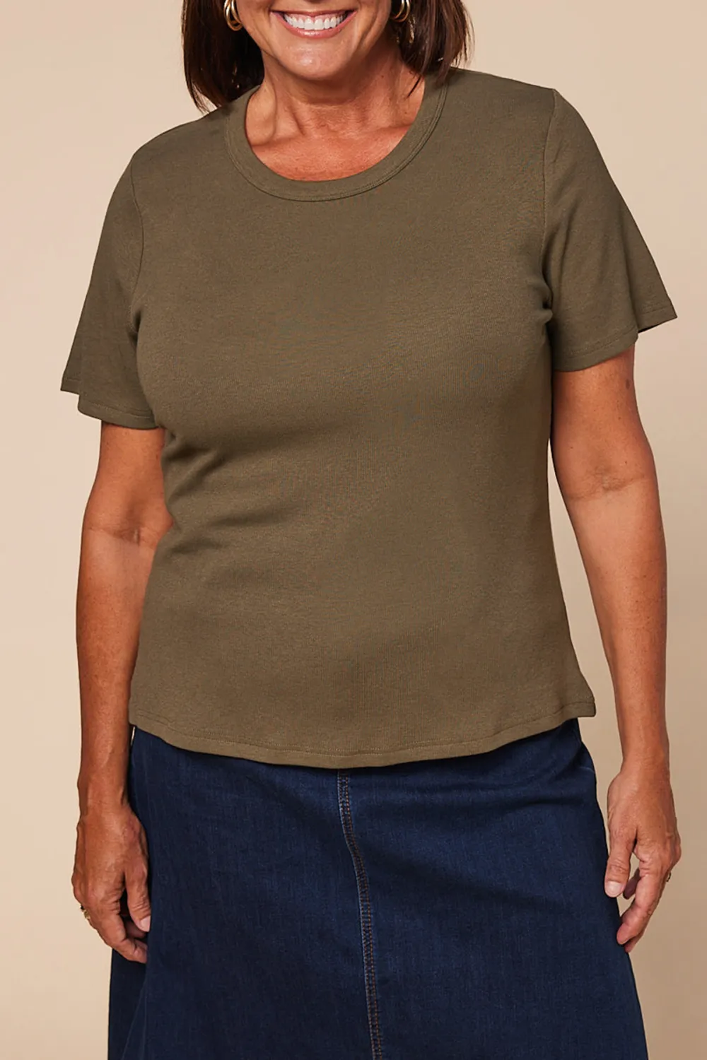 Adrift Ribbed Tee In Khaki