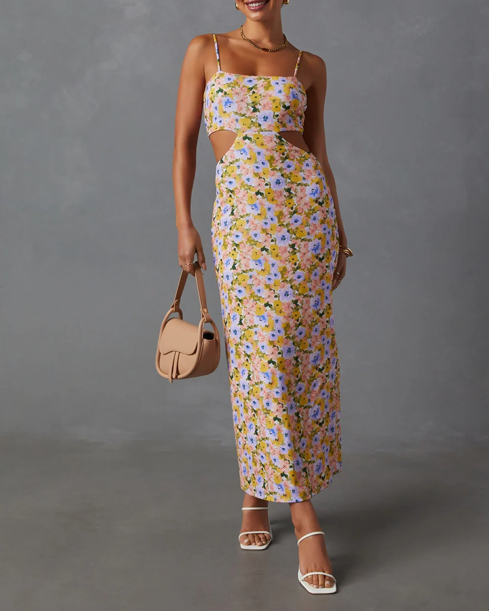 Skylar Side Cutout Floral Print Midi Dress