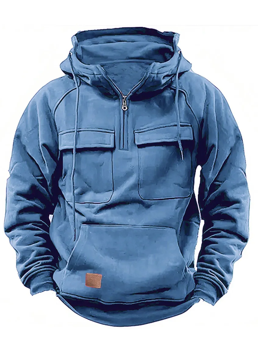 Men's Casual Zip Double Pocket Hooded Sweatshirt