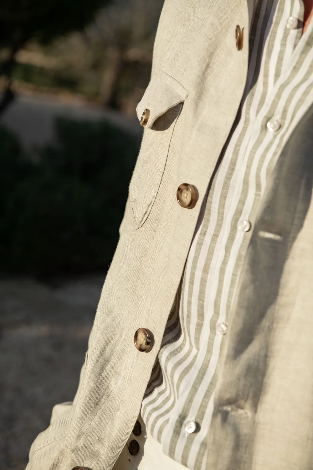 Stone Herringbone Linen Safari Jacket