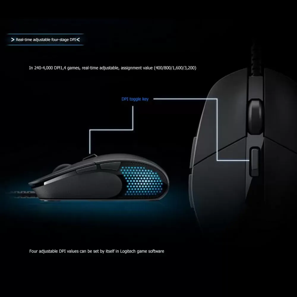 G302 MOBA Gaming Wired Optical 4000dpi led Lights Tuned for professional gaming mouse.Hollow, breathing lamp