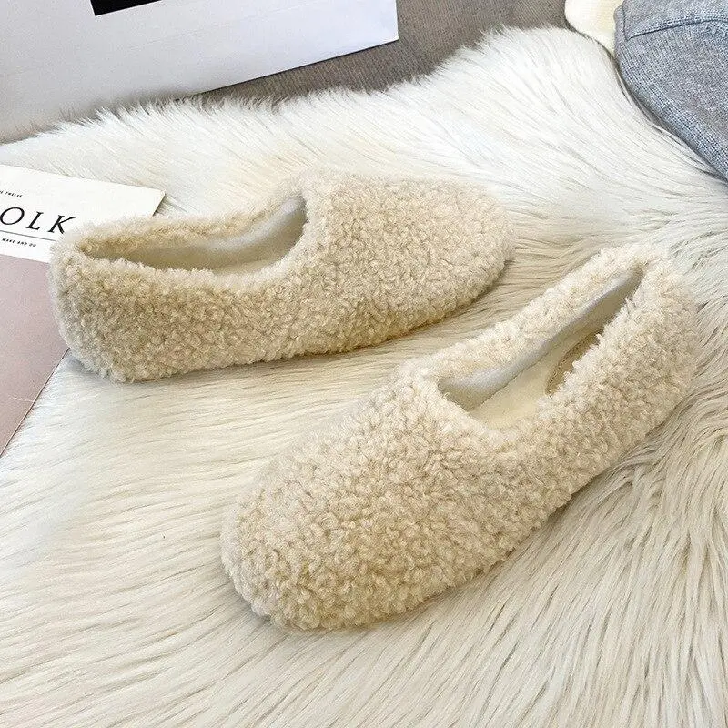 Furry Outer Wearing Flats Loafers Belt Buckle Decor Backless  Wild Fluffy Flat Mules Warm