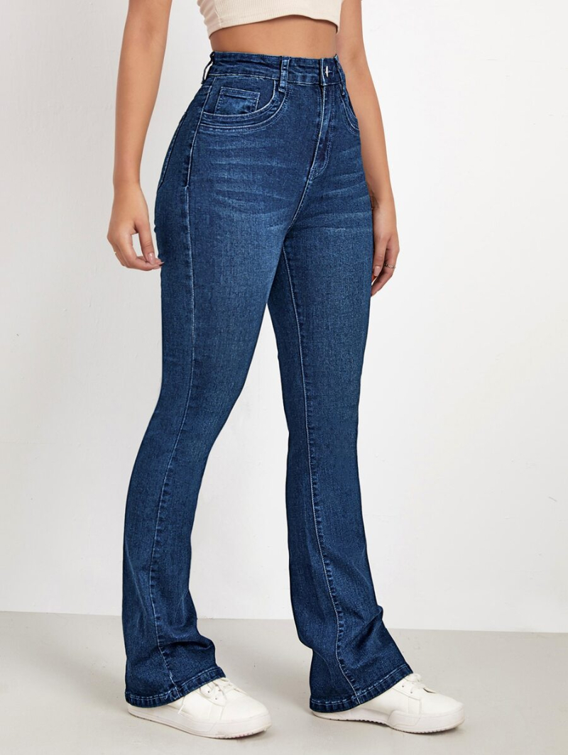 High Waist Bleach Wash Flare Leg Jeans