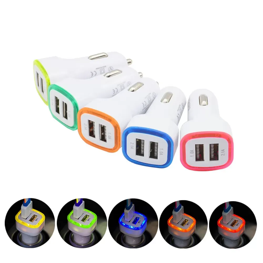 5V 2.1A LED USB Dual 2 Port Adapter Socket Car Charger For Iphone/Samsung/HTC Wholesale Mixed