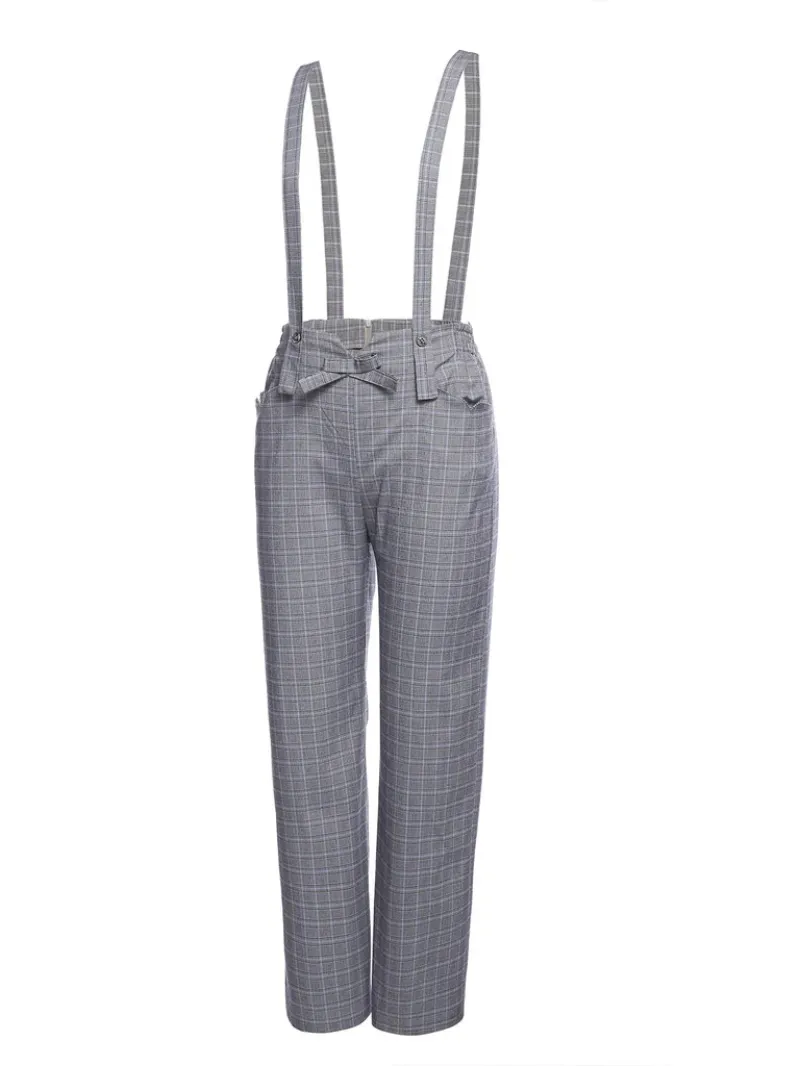 GRAY 1950S PLAIDS SUSPENDER PANTS