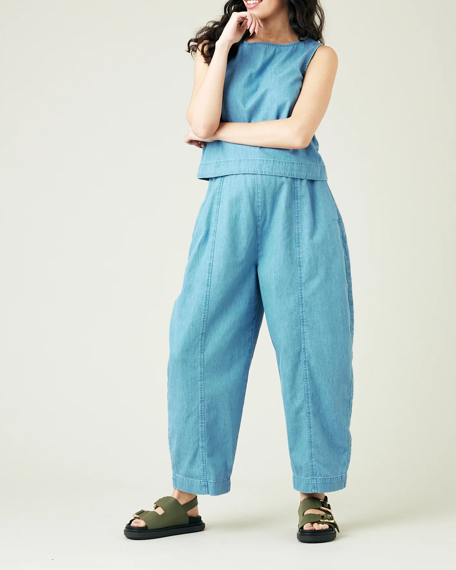 LIGHT WASH DENIM CHAMBRAY TROUSERS