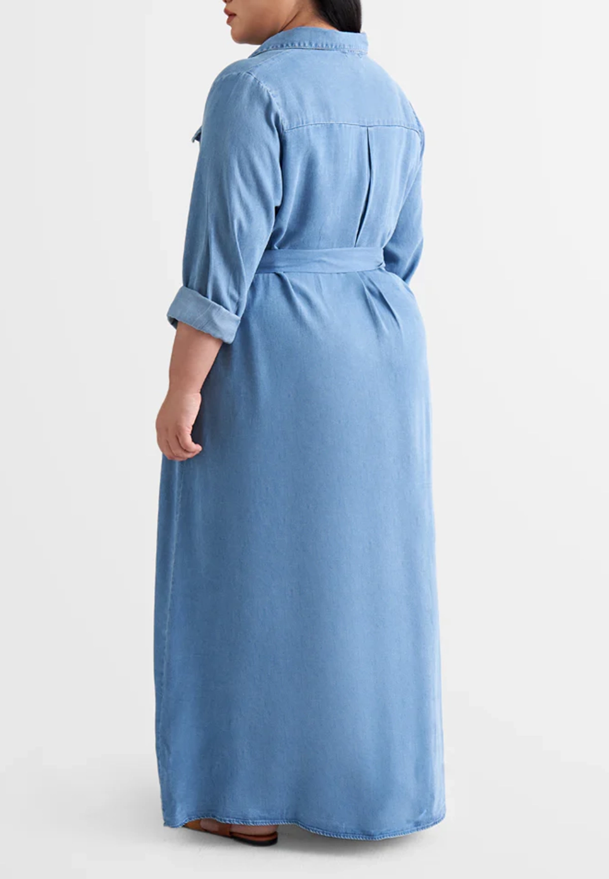 Denim Belted Long Trench Dress