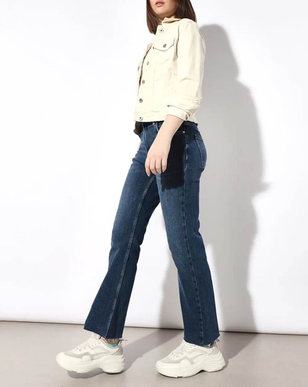 Blue High Rise Flared Cropped Jeans