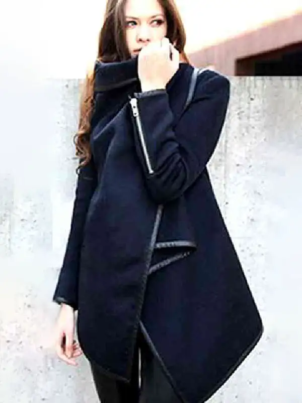 Original Asymmetric Split-Joint High-Neck Woolen Coat