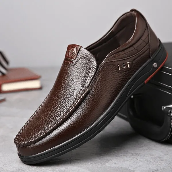 Mens Leather Soft Insole Casual Business Slip On Loafers