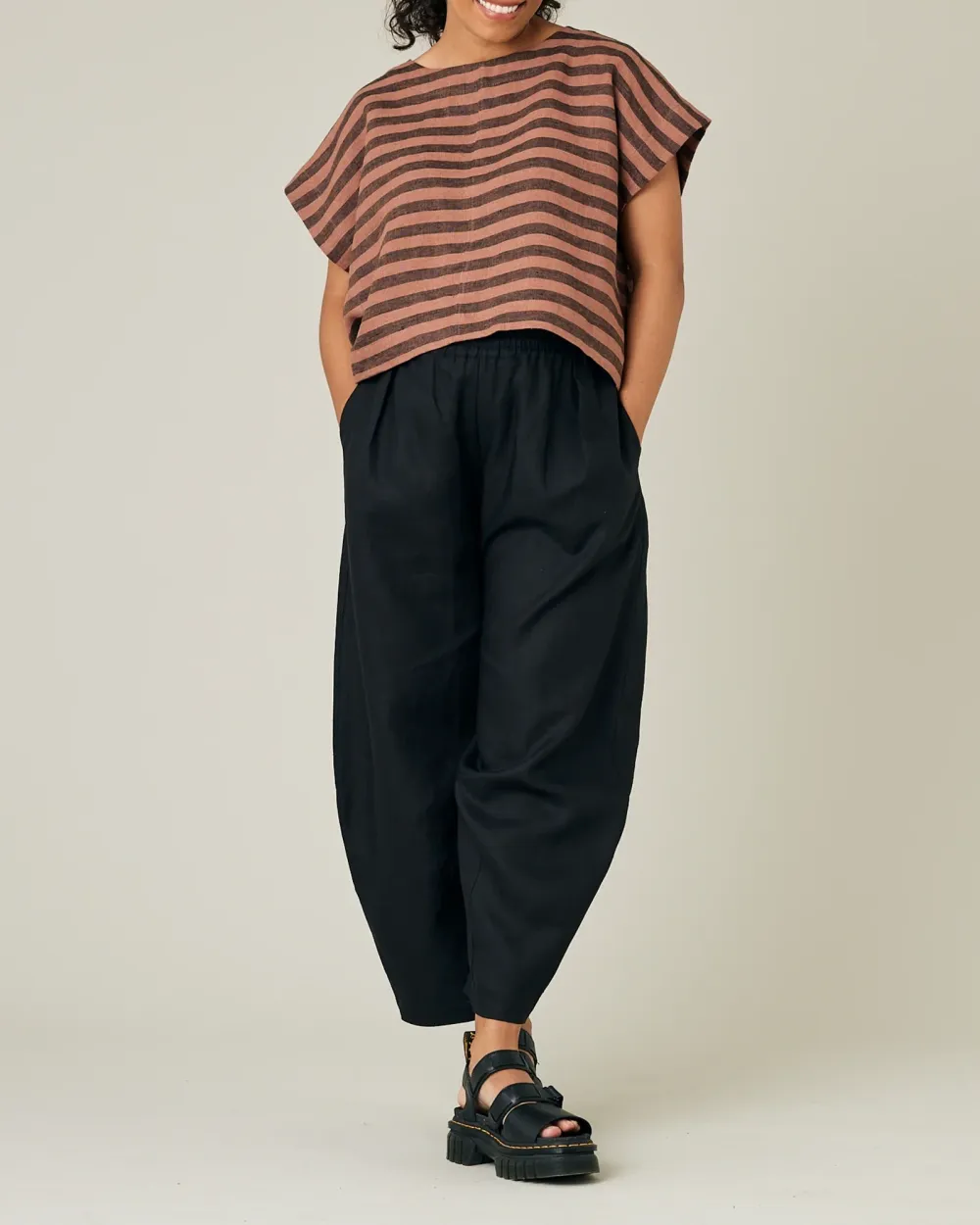 POLLY BISCUIT STRIPE LINEN TOP