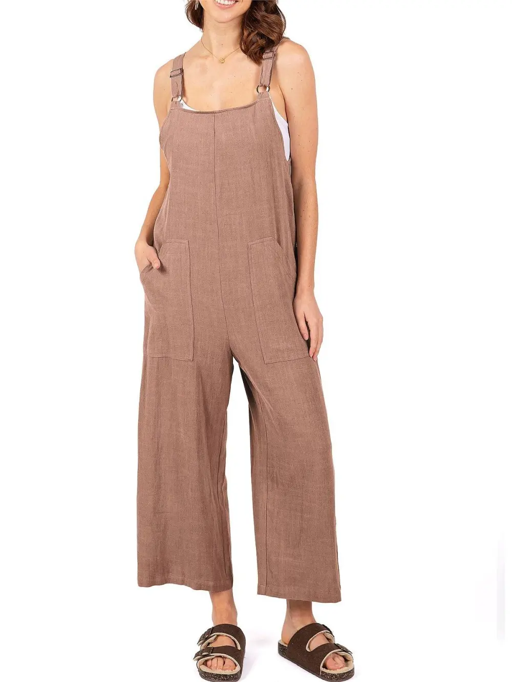 Lana Roux Crop Wide-Leg Linen Jumpsuit