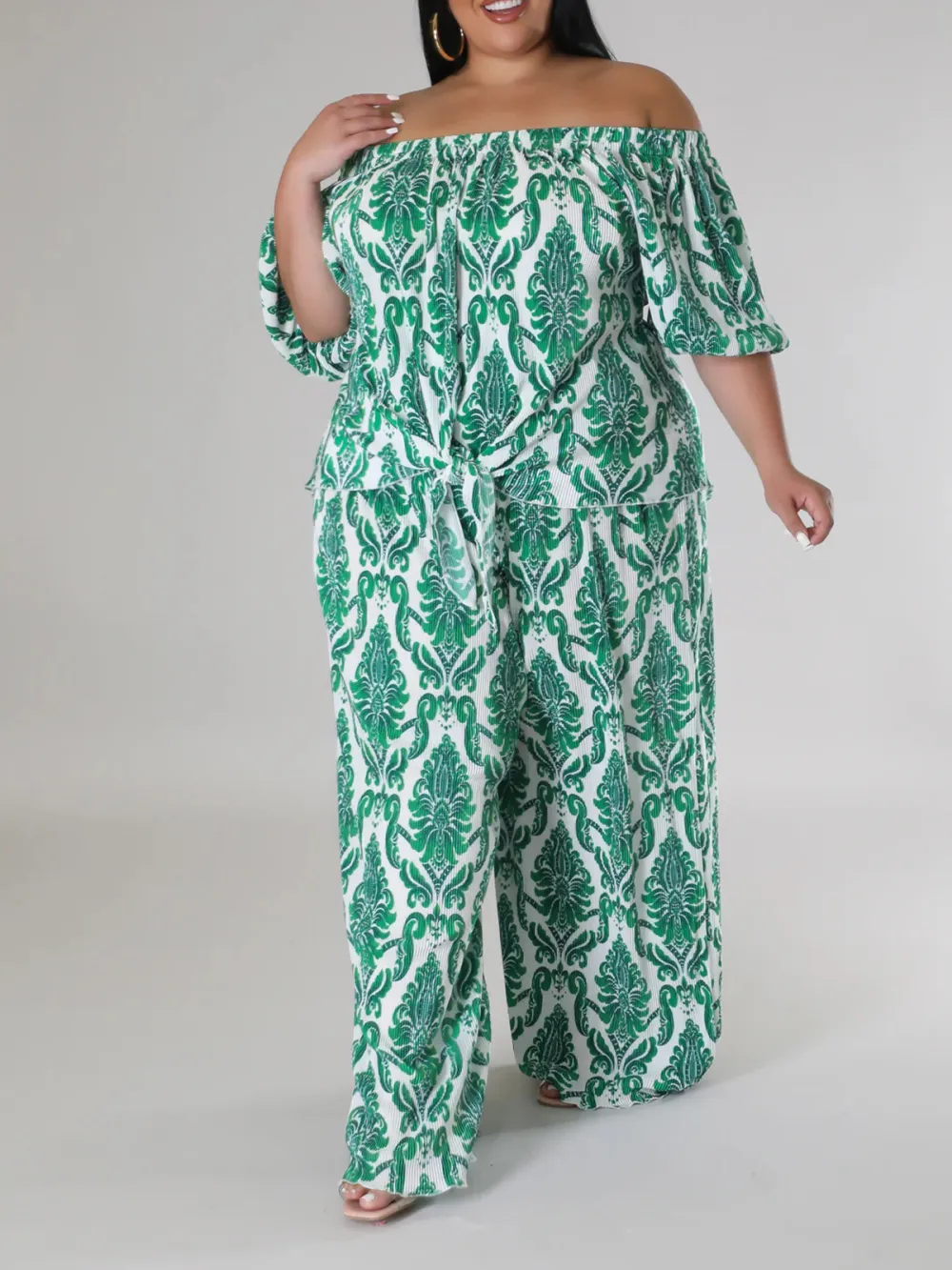 Plus-Size Women'S Fashion Plant-Print Suit