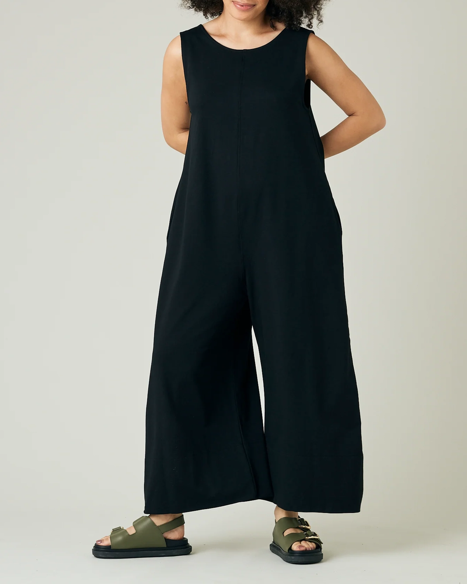 BLACK COTTON JERSEY JUMPSUIT