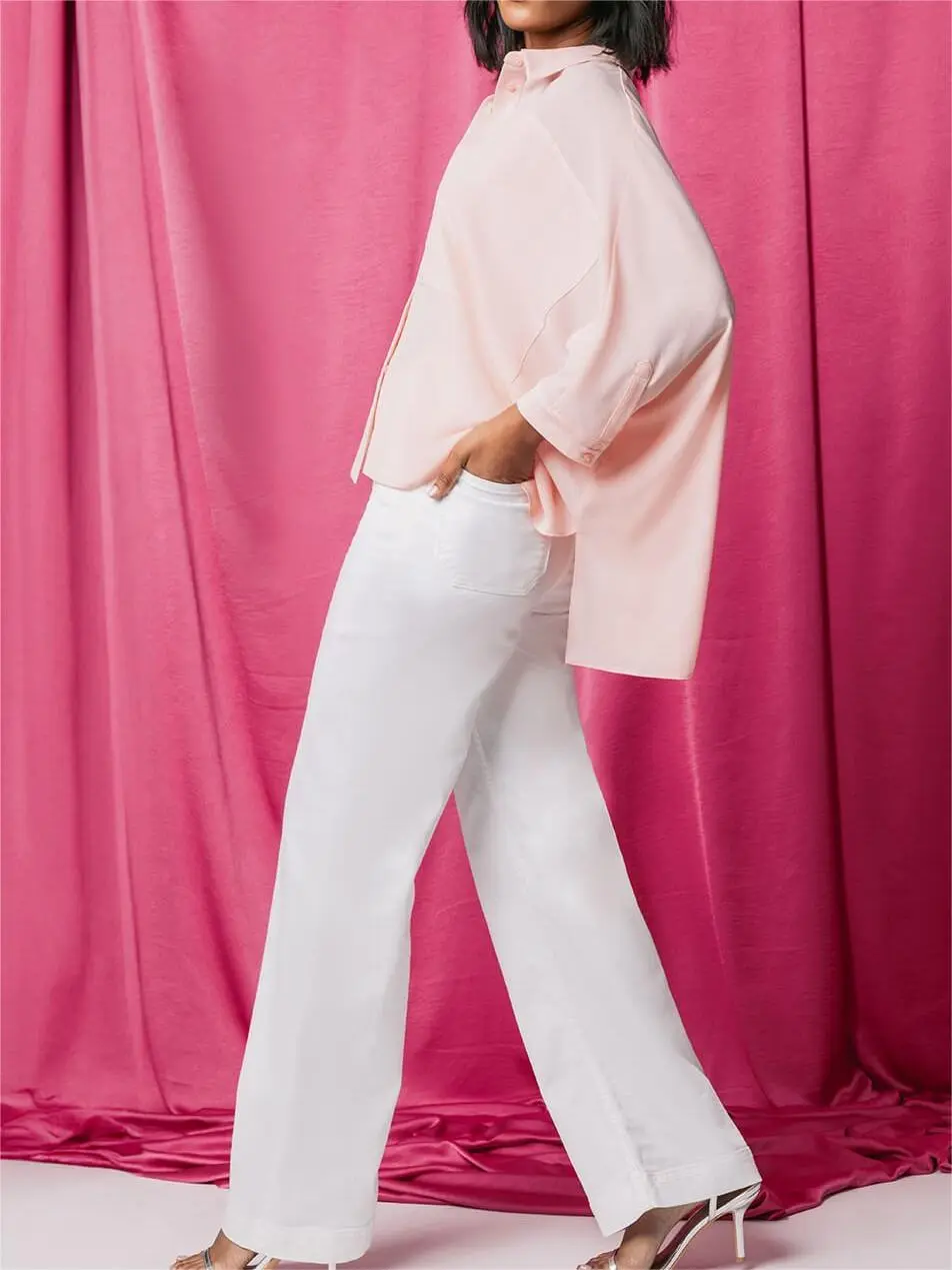 Business-Style White Wide-Leg Pants