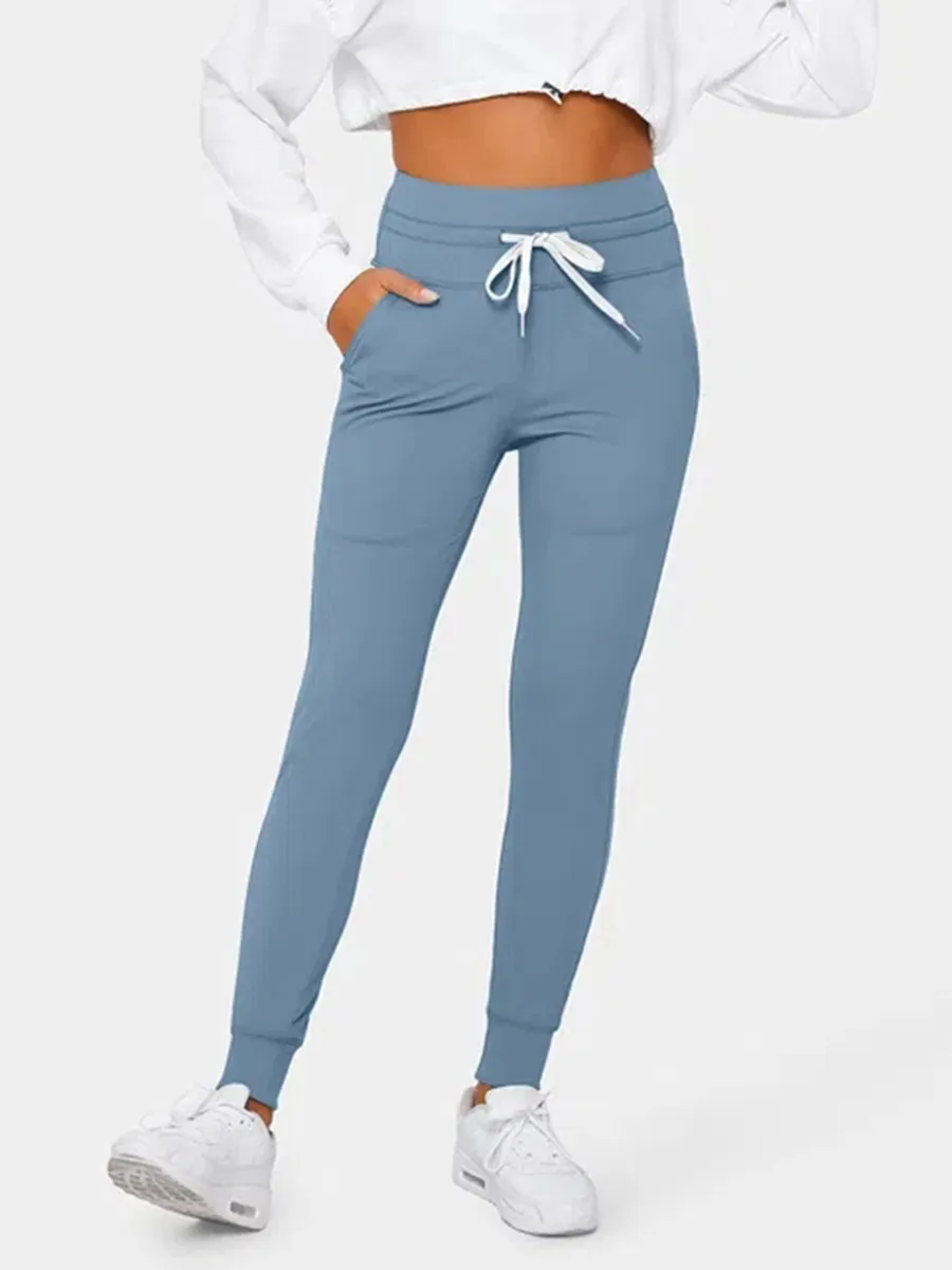 Softlyzero Airy High Waisted Drawstring Side Pocket Plain Full Length Joggers