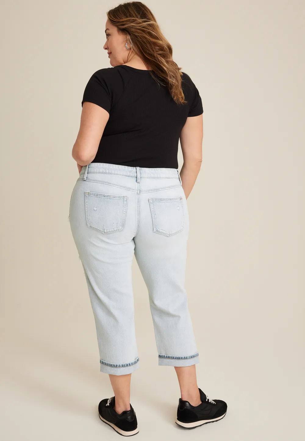 Plus Size edgely™ Mid Rise Light Ripped Relaxed Boyfriend Crop Jean