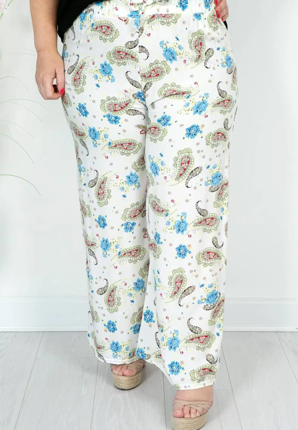 White Paisley Print Trousers