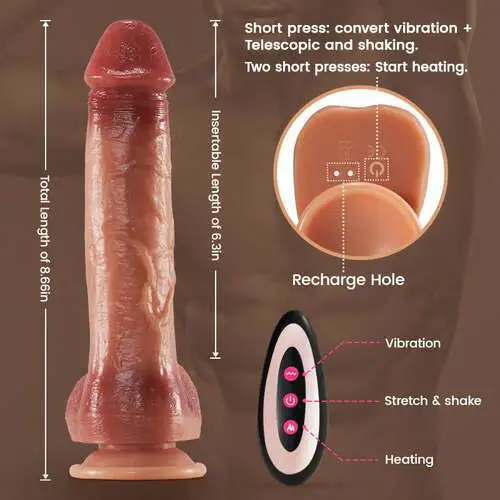 Lurevibe - 9 Vibrating 3 Thrusting & Swing Intelligent Heating Realistic Dildo Vibrator 6.3 Inch