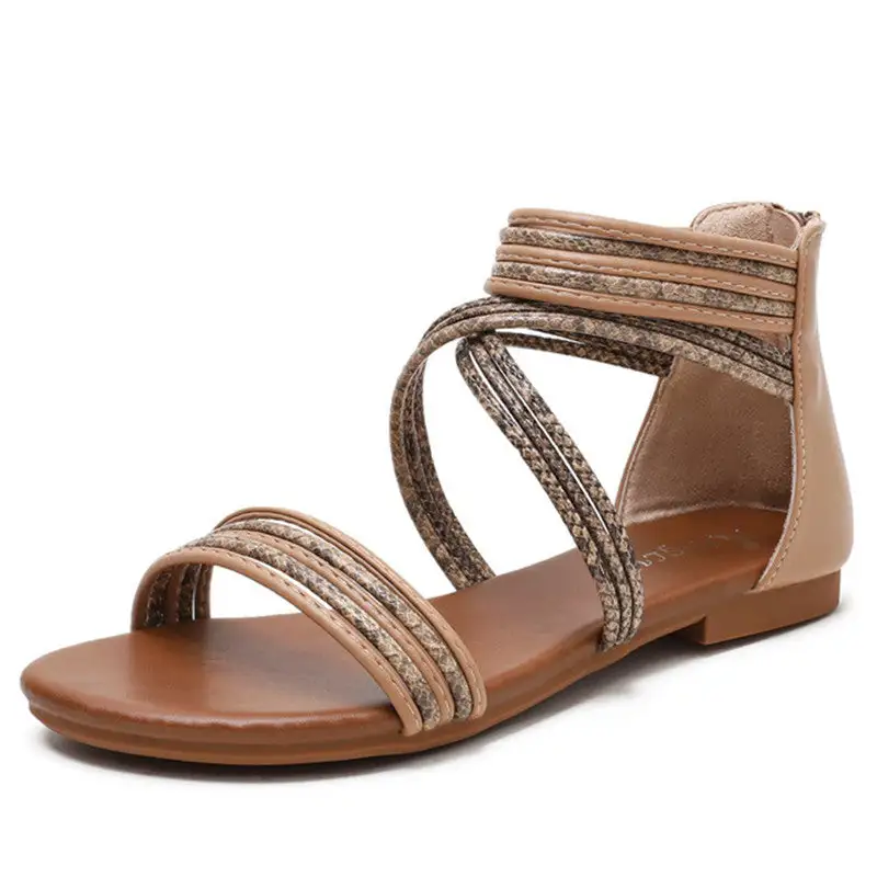 Cilool  Roman Casual Flat Strappy Ankle  Sandals