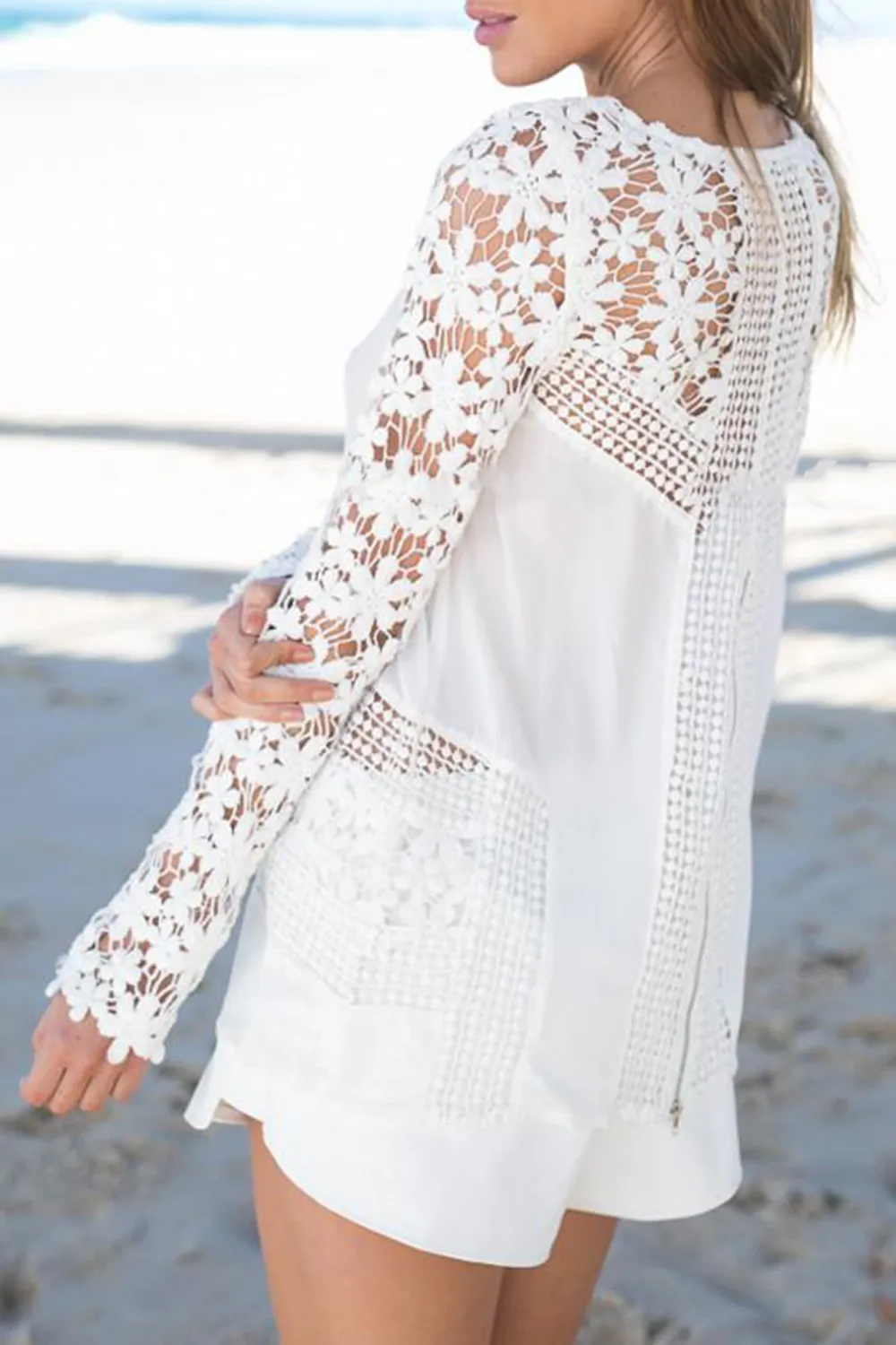 White Sheer Crochet Daisy Top