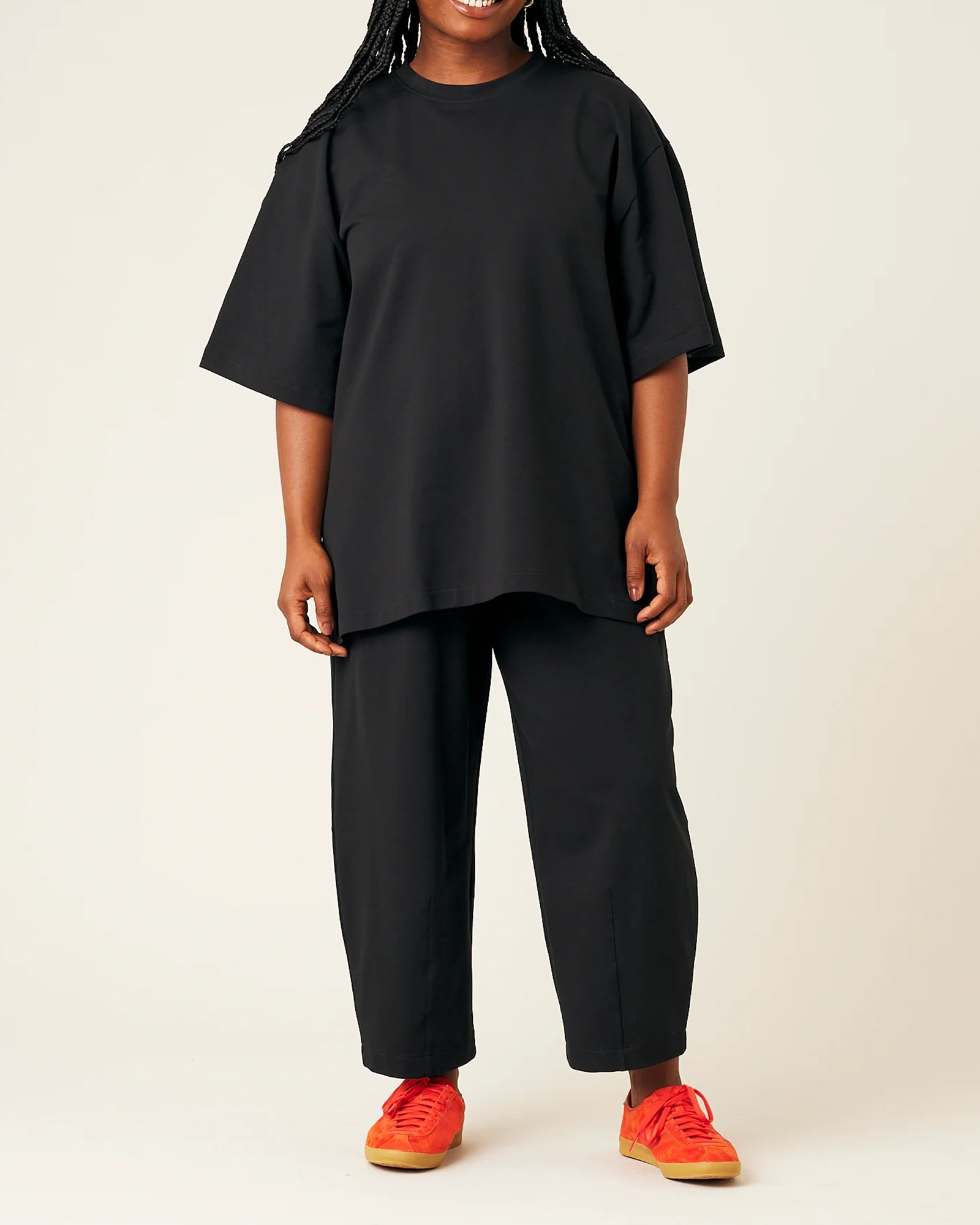 BLACK COTTON JERSEY SHORT DROP SLEEVE TOP