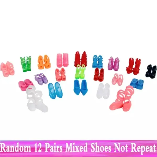 Free Shipping Random 12 Pairs Assorted Fashion Colorful Mixed Style Sandals High Heels Shoes For Doll Accessories Clothes Dress