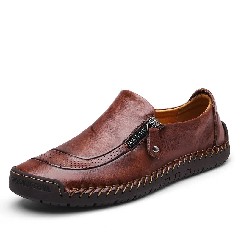 🔥Last Day Promotion 70% OFF 🎁 Mens Side Zipper Casual Comfy Leather Slip On Loafers, Comfy Orthopedic Walking Shoes