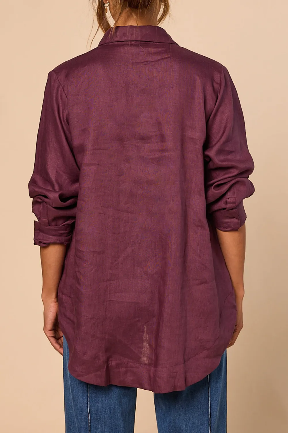 Oversized Linen Boyfriend Shirt In Plum