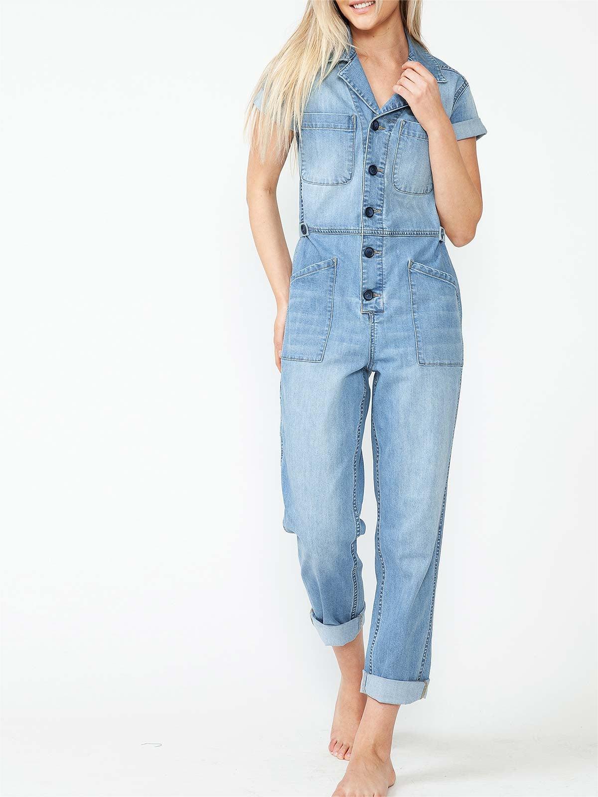 Lana Roux Refined Blue Denim Jumpsuit