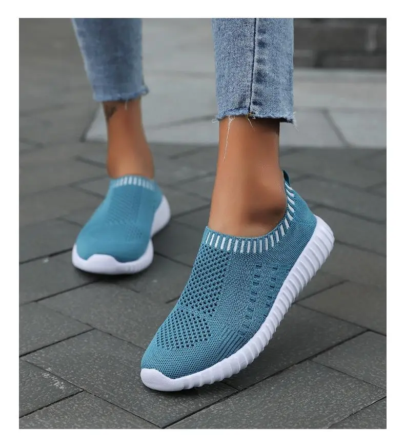 Sneakers running Shoes Woman black Sock Slip On Knitted Vulcanized Shoes