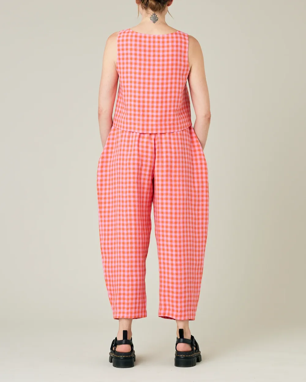 TOMATO & PINK CHECK LINEN TROUSERS