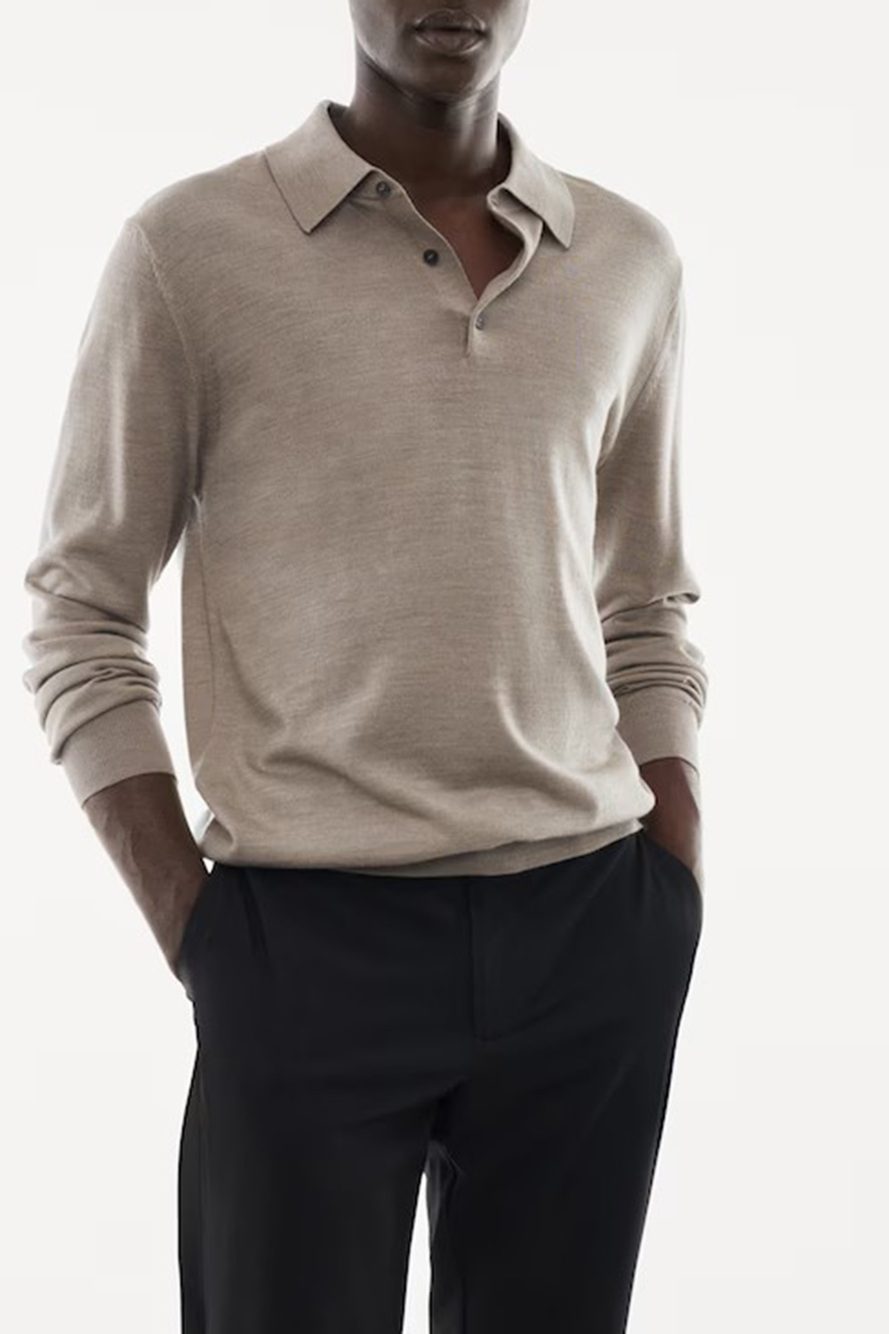 100% merino wool long- sleeved polo shirt