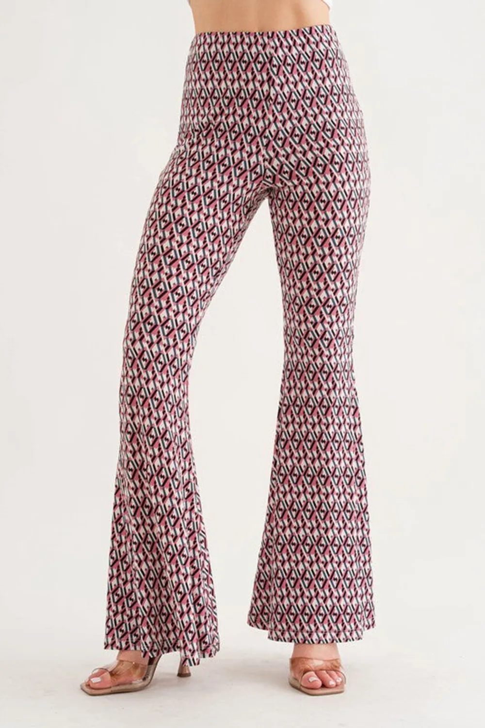 PINK GEOMETRIC PRINT WIDE-LEG PANTS