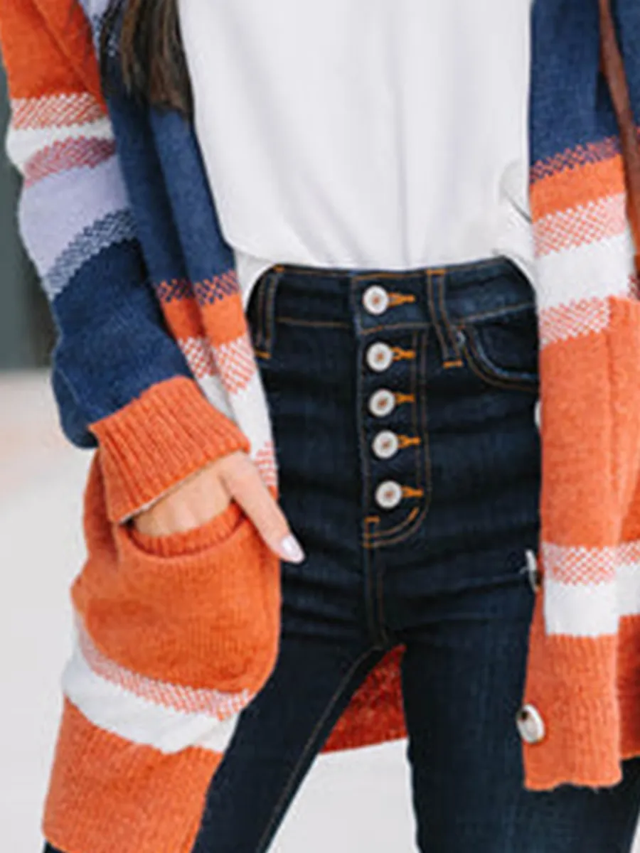 Orange Striped Cardigan