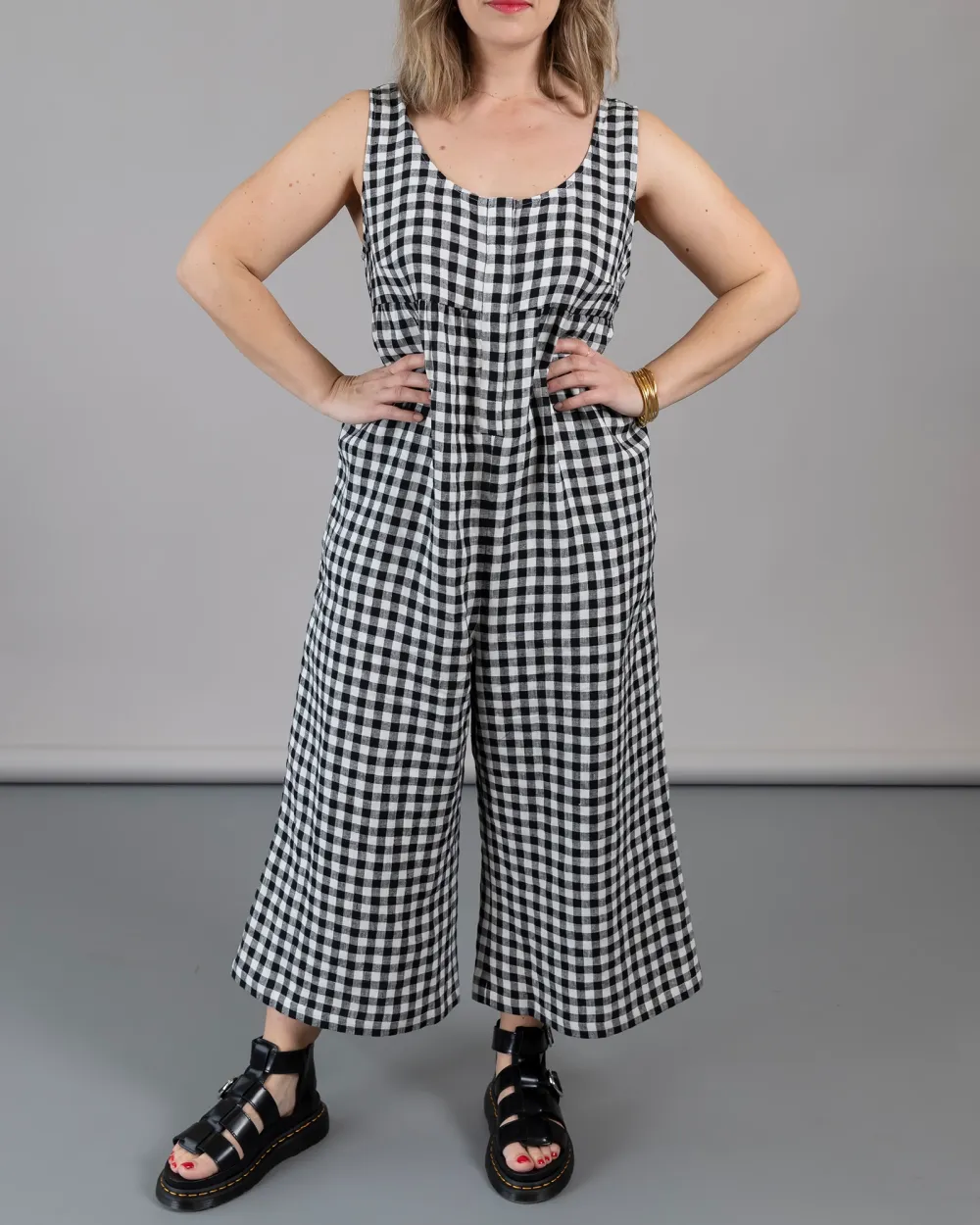 BLACK AND WHITE GINGHAM JUMPSUIT