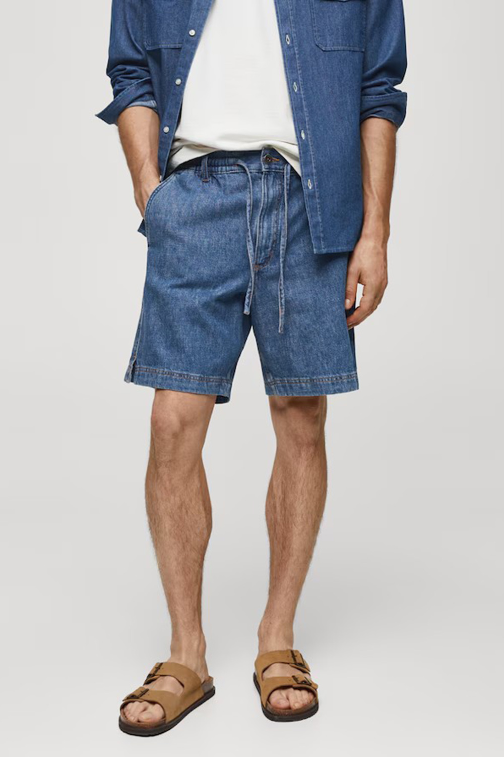 Denim bermuda shorts with drawstring