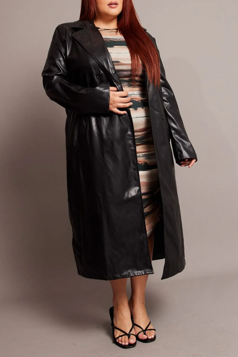 Black Pu Coat With Shoulder Pads