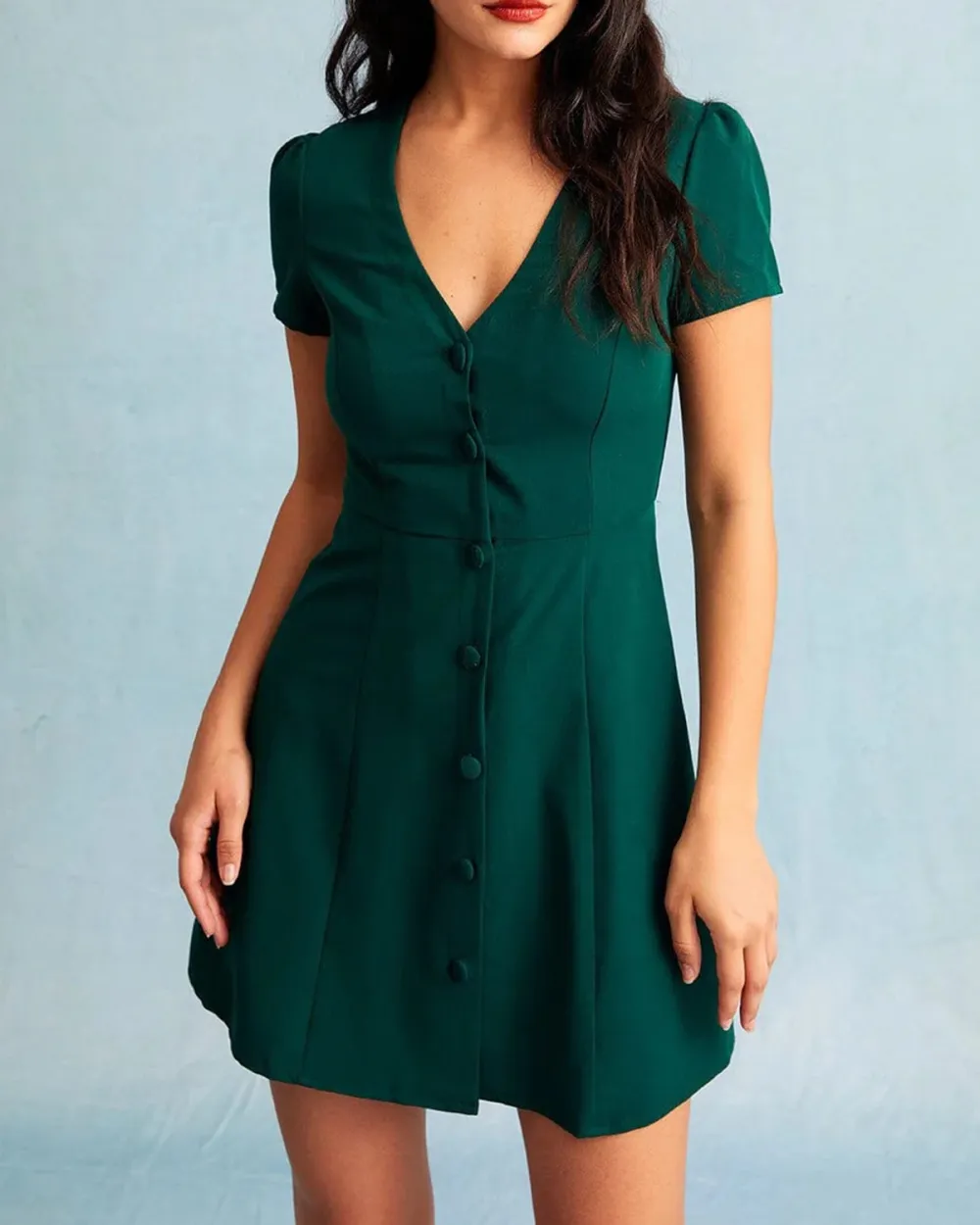 Dark green v-neck suit dress