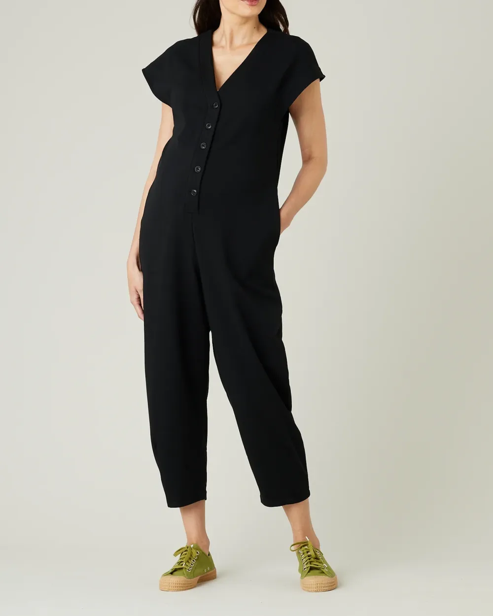 BLACK COTTON JERSEY JUMPSUIT