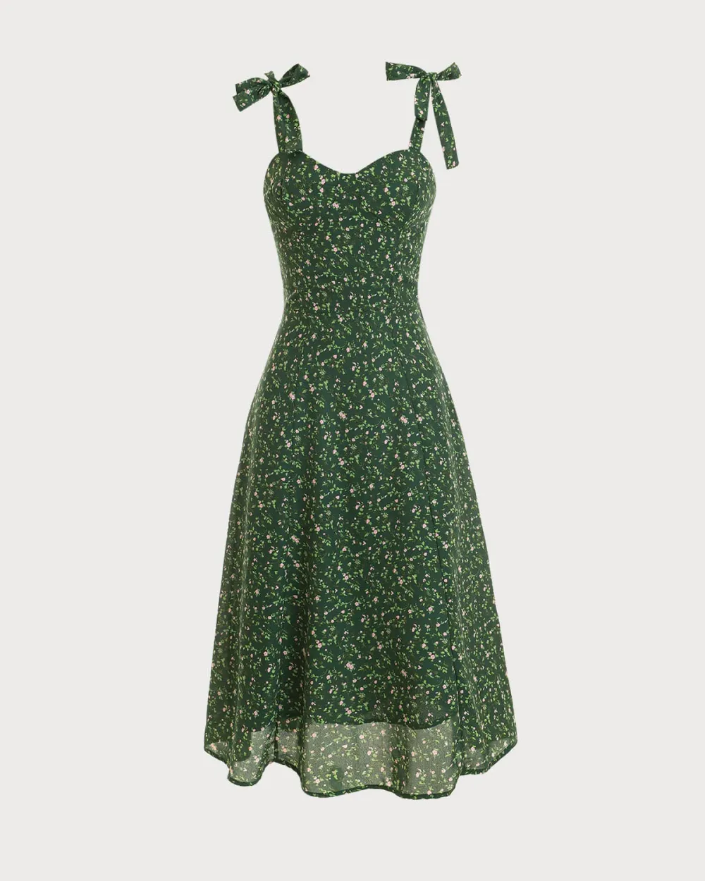 Green Floral Print Suspender Dress